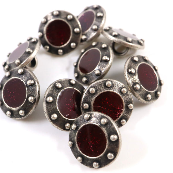 Buttons (Set of 10) - Pewter Studs | Metal | 11mm | Deep Pink